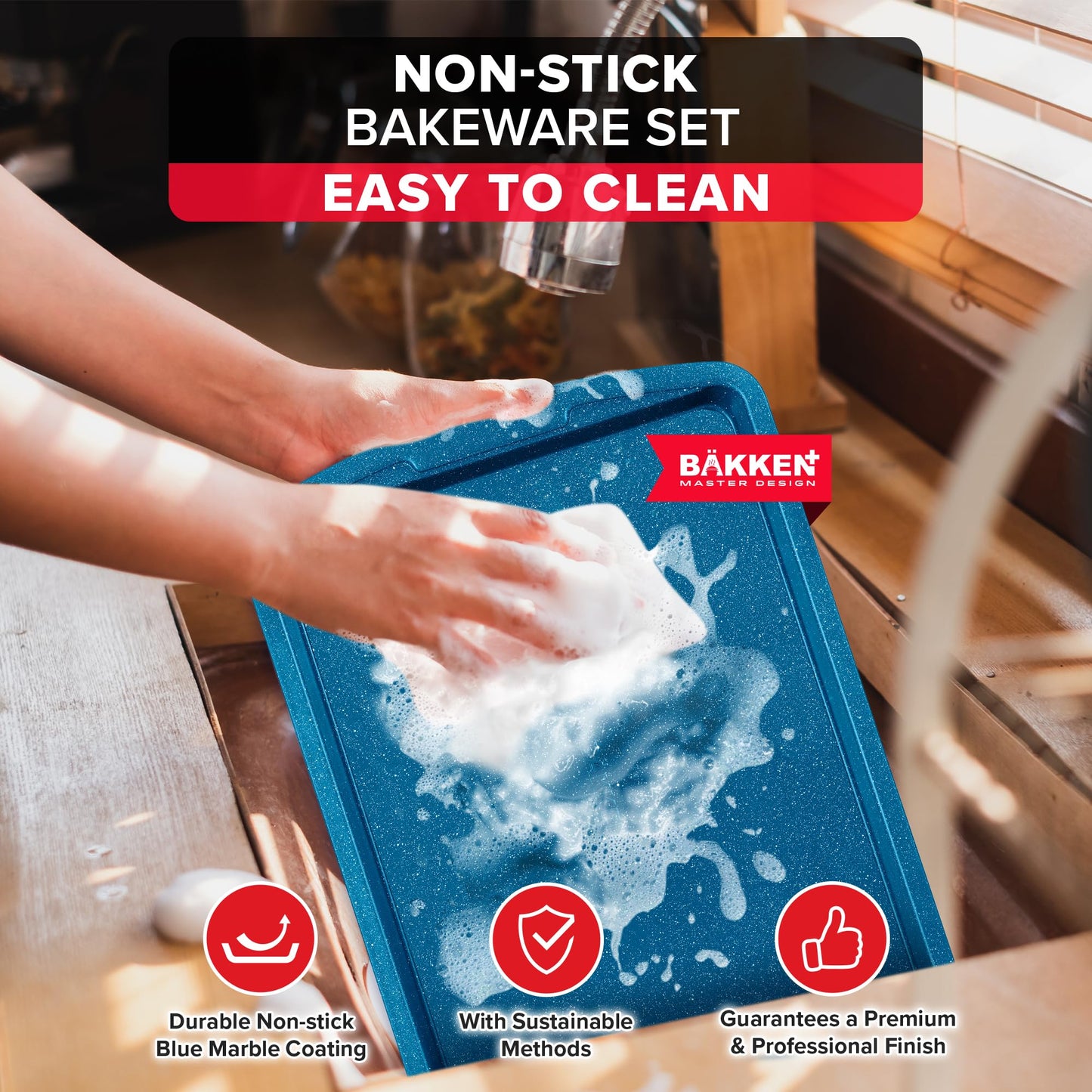 Bakken Nonstick Baking Pan Set of 3 - Blue Marble