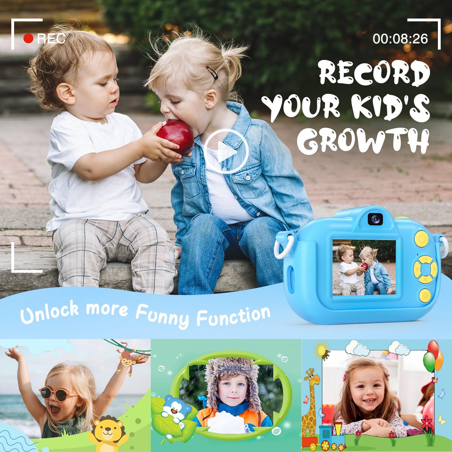 Kids Camera, HD 1080P Digital Video Camera for Boys and Girls, 32MP Kids Selfie Camera for Kids Aged 3-9, Portable Toy Toddler Camera with No Game & 32GB Card, Perfect Christmas Birthday Gifts
