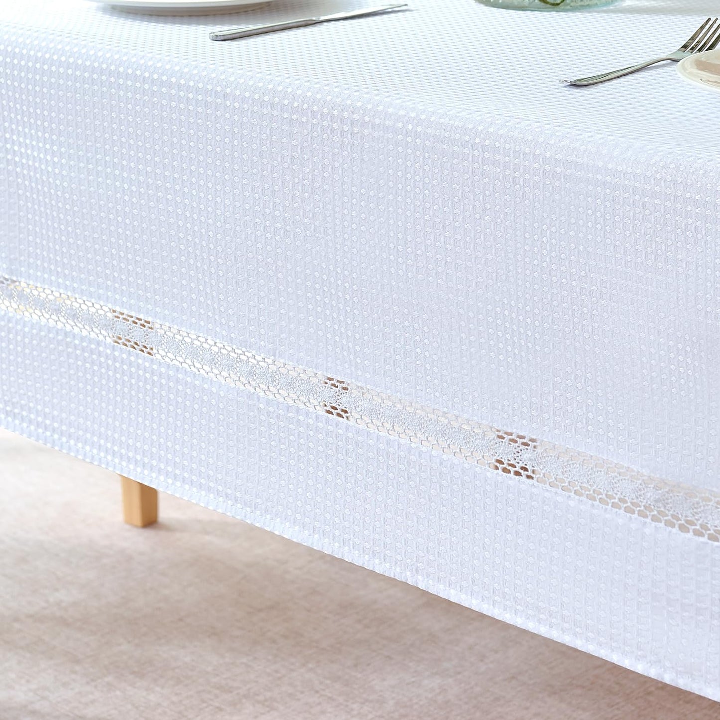 Waterproof Waffle Weave Tablecloth 60x120 Inch