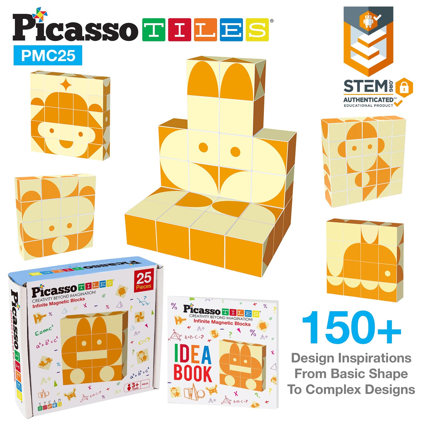 Picasso Cubes 25 Piece Magnetic Puzzle Game Magic Cube Puzzles Brain Teaser Set Kids Toy Magnet Pattern Block Matching Toys with Free Ideabook 150+ Inspirations Included STEM Learning Early Education