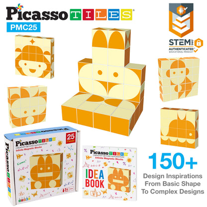 Picasso Cubes 25 Piece Magnetic Puzzle Game Magic Cube Puzzles Brain Teaser Set Kids Toy Magnet Pattern Block Matching Toys with Free Ideabook 150+ Inspirations Included STEM Learning Early Education