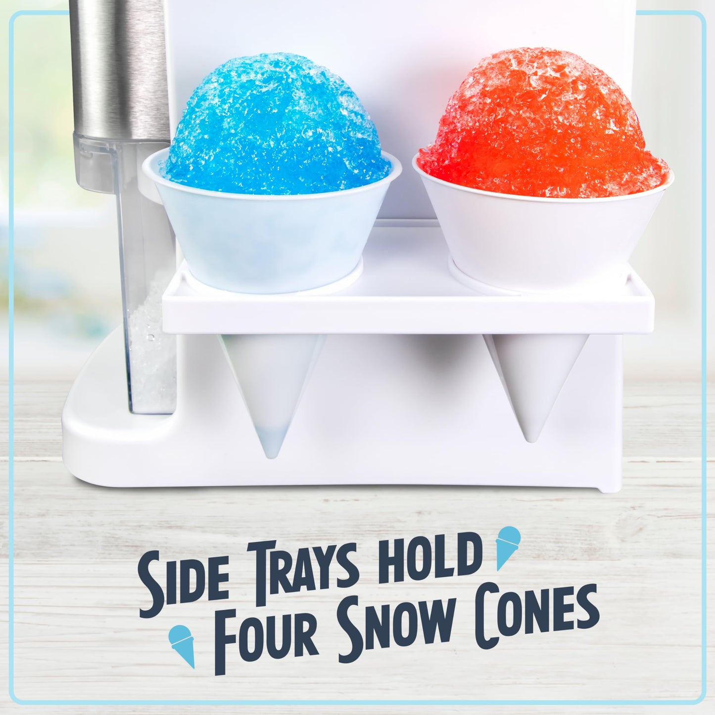 Nostalgia SnowPro Electric Shaved Ice & Snow Cone Maker 64-Ounce Ice Shaving Capacity, 4 Reusable Cones, Side Shelves, and Scoop Included