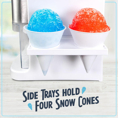 Nostalgia SnowPro Electric Shaved Ice & Snow Cone Maker 64-Ounce Ice Shaving Capacity, 4 Reusable Cones, Side Shelves, and Scoop Included
