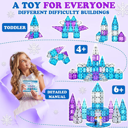 UPDATE: DEAD! Frozen Magnetic Tiles 102pcs with Stairs Dolls Princess Castle Building STEM Toys for 3+ Year Old Girls & Boys 3 4 5 6 7 8 9 10 Year Old Girl Birthday Gifts