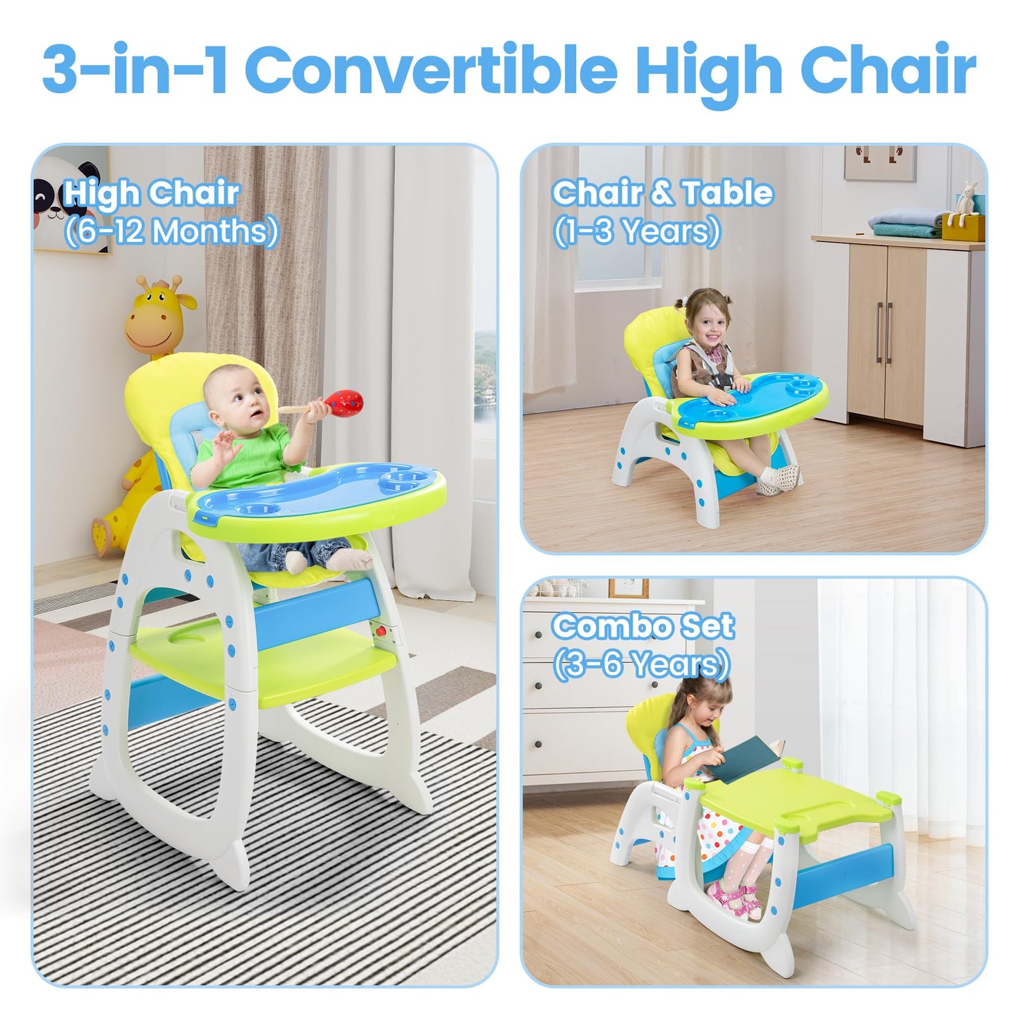 Convertible Baby High Chair with Detachable Tray