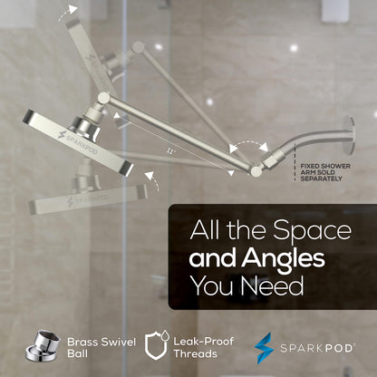 SparkPod Square Rain Shower Head with Shower Head Extension Arm - High Pressure Rain - Luxury Modern Look - No Hassle Tool-less 1-Min Installation (11" Shower Arm Extension, Elegant Brushed Nickel)