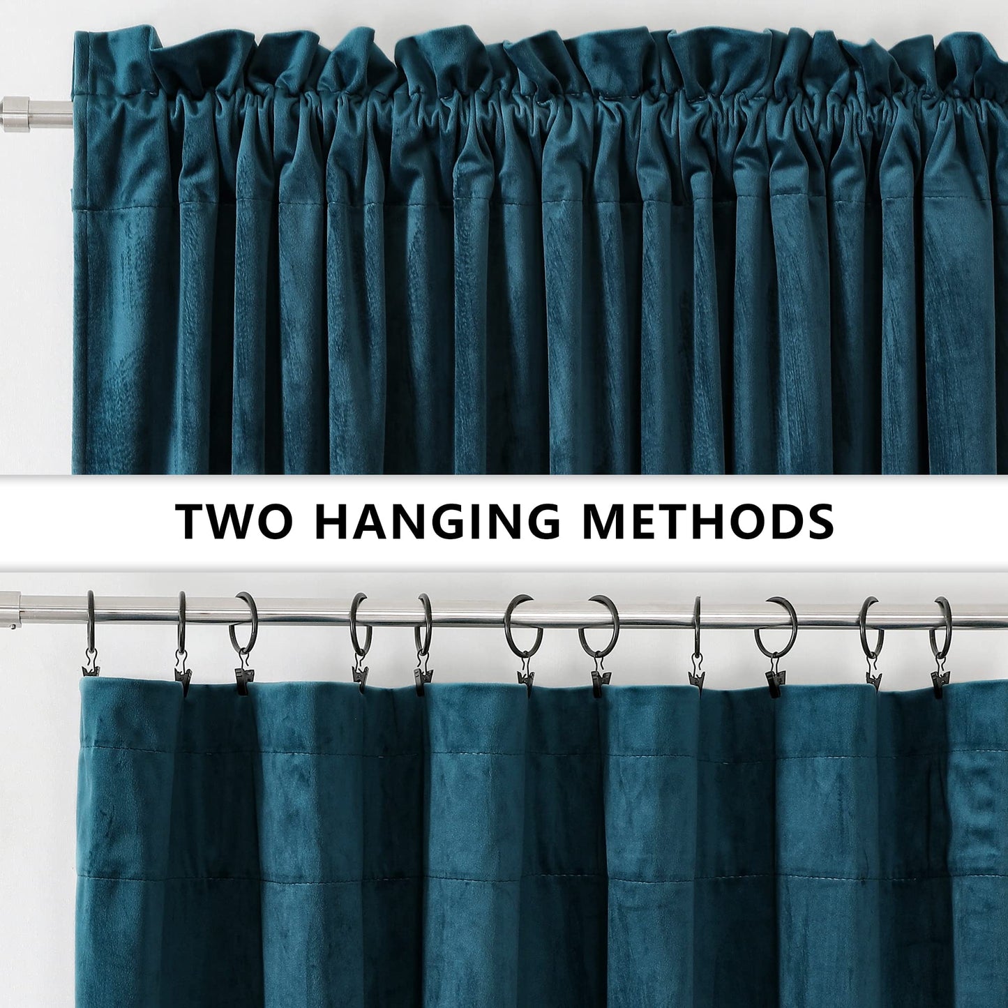 Benedeco Deep Teal Velvet Curtains for Bedroom Window, Super Soft Luxury Drapes, Room Darkening Thermal Insulated Rod Pocket Curtain for Living Room, W52 by L120 inches, 2 Panels