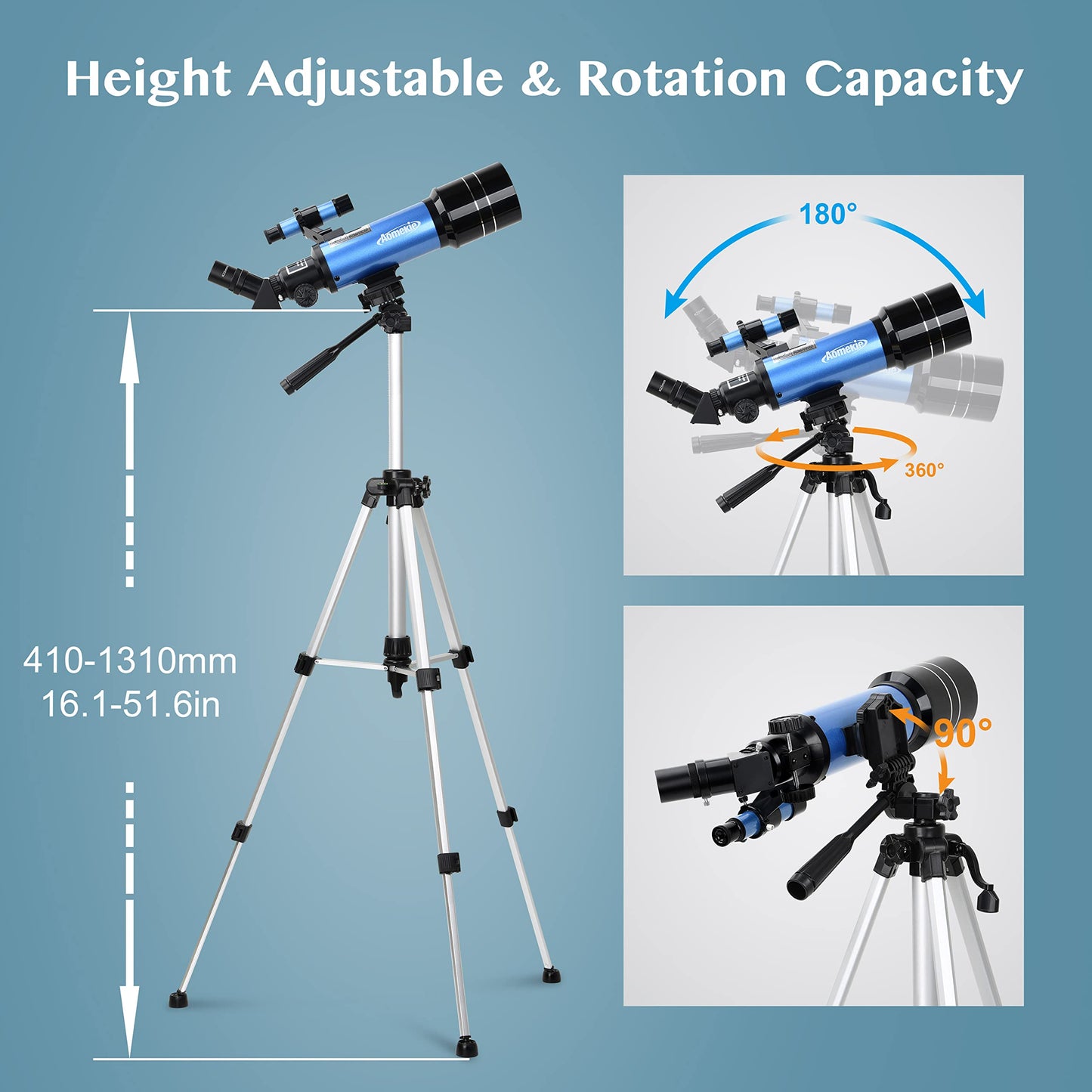 AOMEKIE Telescopes for Adults Astronomy with Backpack Telescope for Beginners with Metal Kellner Eyepieces 70mm Travel Telescope Adjustable Tripod 3X Barlow Lens Phone Adapter