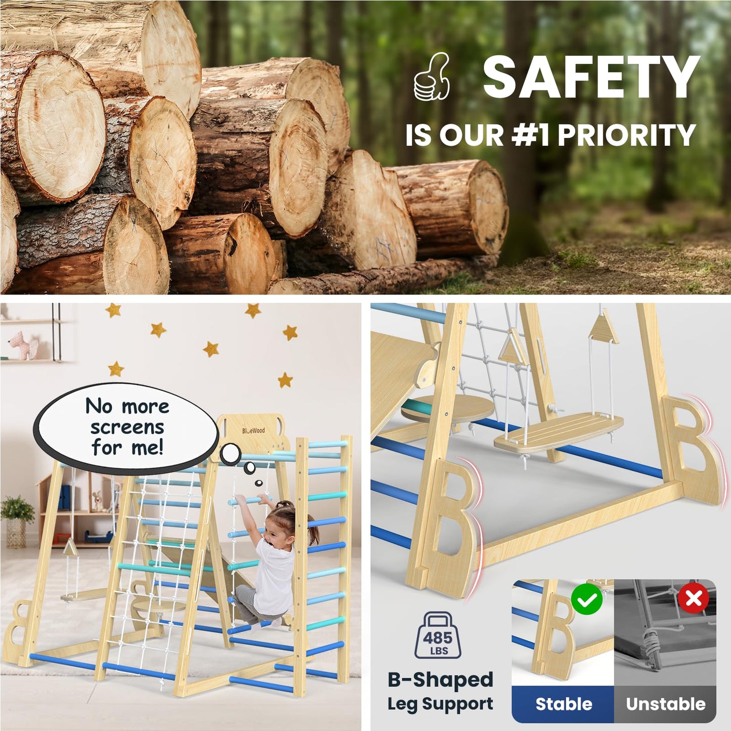 9-in-1 Indoor Jungle Gym Climbing Playset