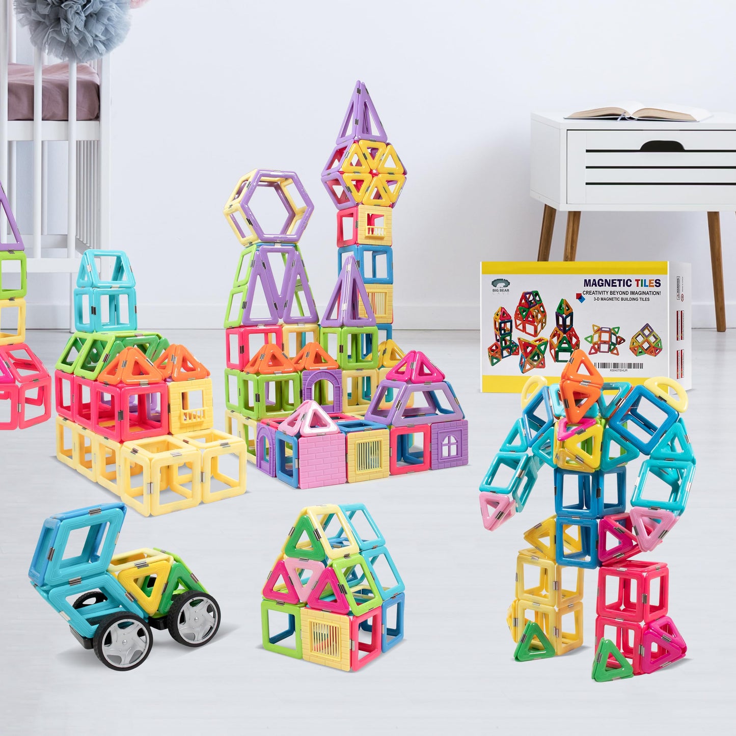 Magnetic Building Tiles Set for Kids 146 pcs