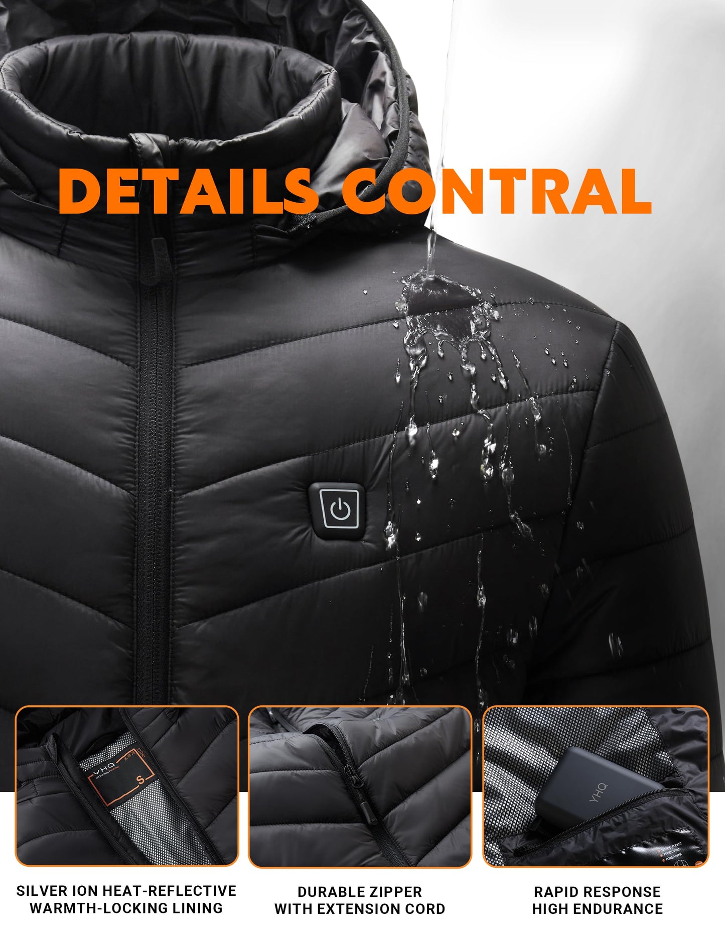YHQ Heated Jacket with 12V 20000mAh Battery Pack, 6 Heating Zones, Heated Jackets for Men Ideal for Winter Cycling, Skiing, Camping and Fishing S Black