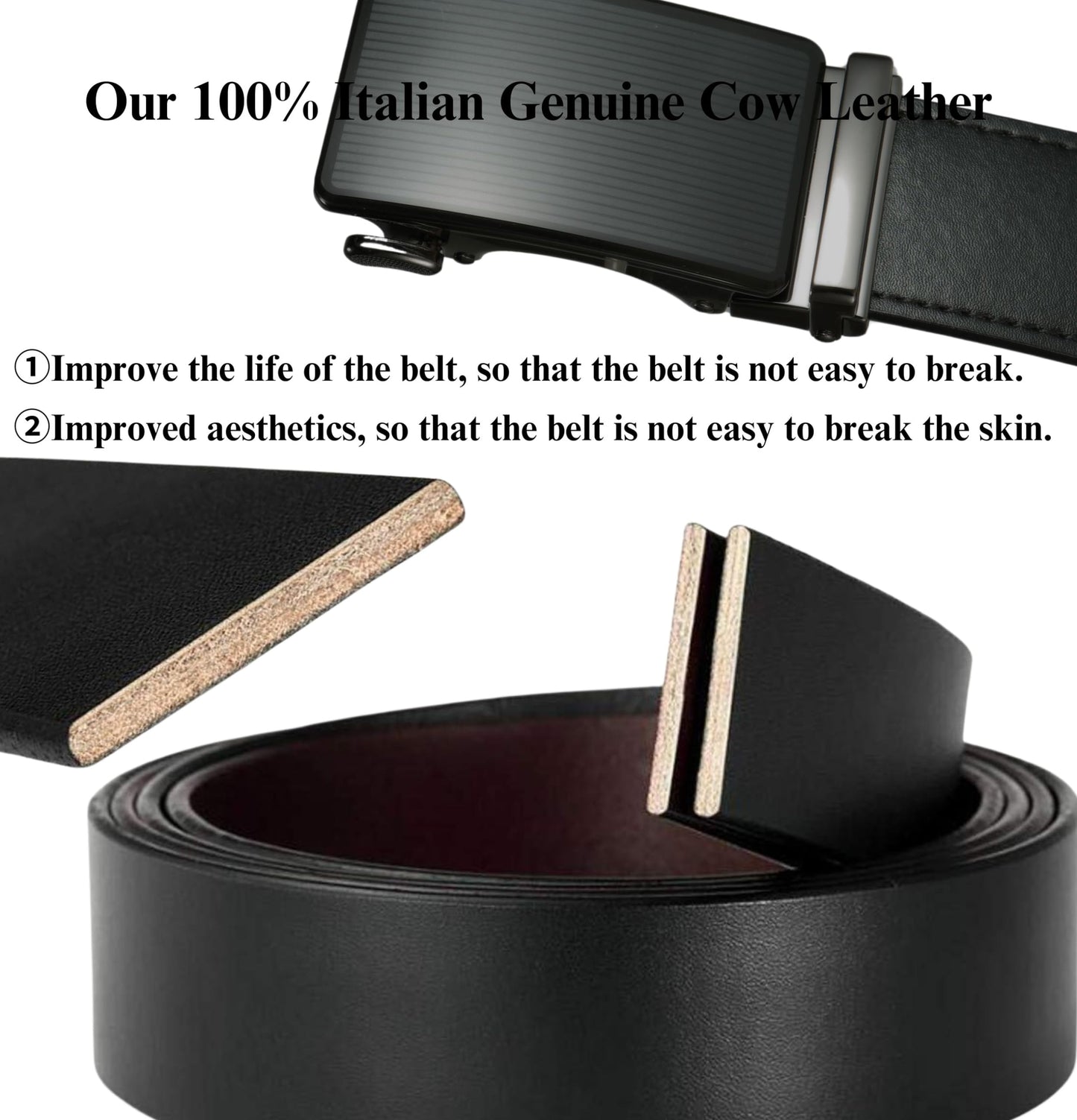 West Leathers Men's Ratchet Leather Belts Set - Adjustable, Gift-Ready Dress Belts (Black, 28" to 34" Waist Adjustable)