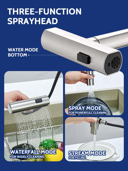 Brushed Nickel Kitchen Faucet with Pull Down Sprayer