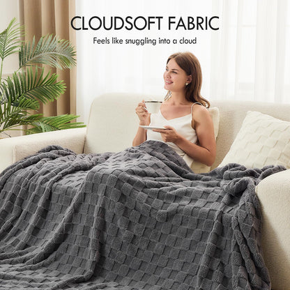 Kaisa Soft Throw Blanket, Premium Fleece Blanket for Couch Sofa Bed, Lightweight Plush Cozy Warm 3D Checkered Blanket for All Season Use, Fluffy Cute Blankets for Women, 50"x60", Gray