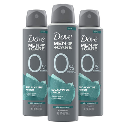 Dove Men+Care Deodorant Spray Aluminum Free Deodorant Eucalyptus and Birch Naturally Derived Plant Based Mens Deodorant Moisturizer 4 oz 3 Count