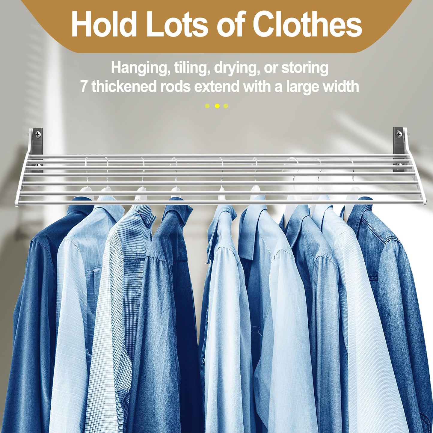 Wall Mounted Drying Rack, 90 Degree Foldable 31.5" Length Laundry Drying Rack, 60lb Bearing Capacity Clothes Drying Rack with 7 Aluminium Rods for Bathroom, Bedroom, Balcony (40inch)