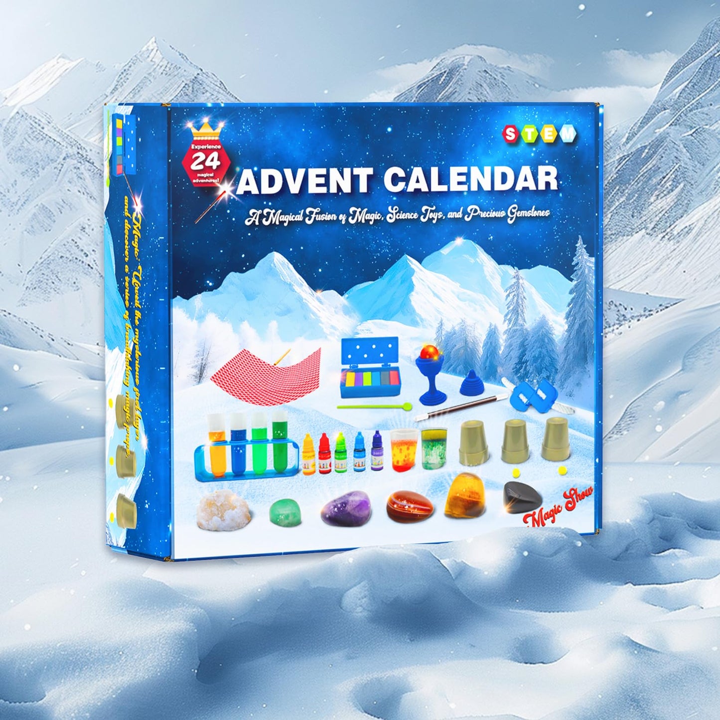 JAJ Advent Calendar 2024 for Kids Ages 6-8-12, 24-Day Countdown Christmas Gifts for Kids with Magic Tricks, Science Experiments, Gemstones Educational Thoughtfully Designed