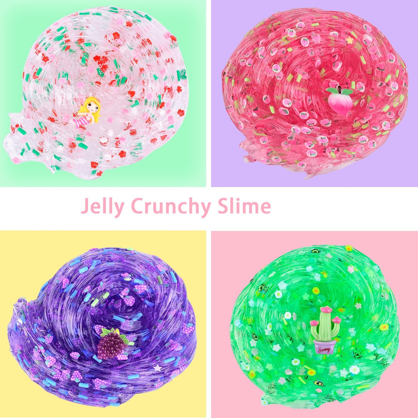 9 Pack Clear Crystal Slime kit, Super Soft and Glossy Jelly Crunchy Slime, DIY Jelly Cube Slime Party Stress Relief Toys for Girls and Boys