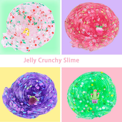 9 Pack Clear Crystal Slime kit, Super Soft and Glossy Jelly Crunchy Slime, DIY Jelly Cube Slime Party Stress Relief Toys for Girls and Boys