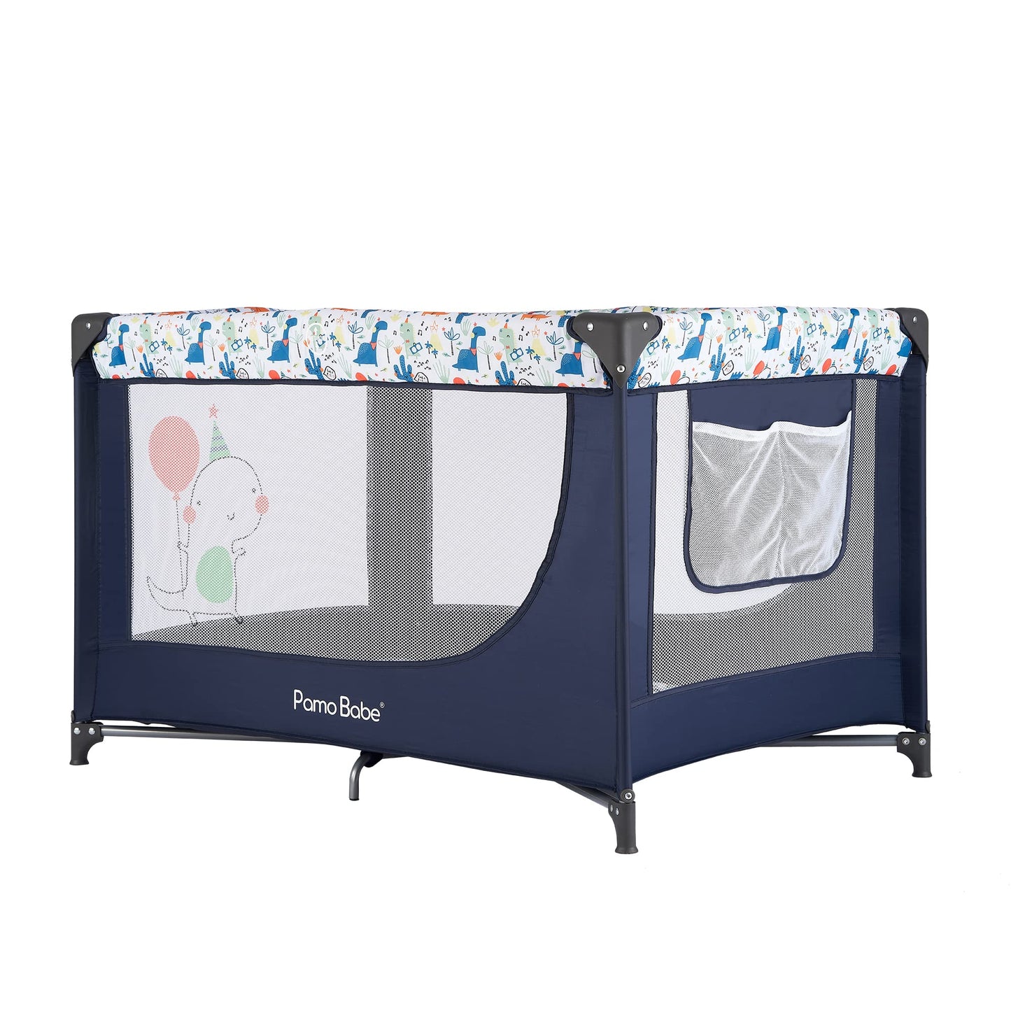 Pamo Babe Travel Foldable Portable Bassinet Baby Infant Comfortable Play Yard Crib Cot with Soft Mattress, Breathable Mesh Walls, and Carry Bag, Blue