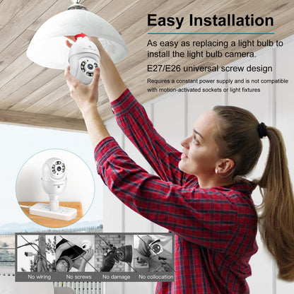 SYMYNELEC Light Bulb Security Camera Outdoor Waterproof 2.5K, 2.4GHz Only Wireless WiFi Light Socket Camera with AI Human Detection Motion Tracking Color Night Vision Siren Alarm Works with Alexa