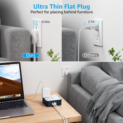WEIMIL Flat Plug Power Strip with USB Ports