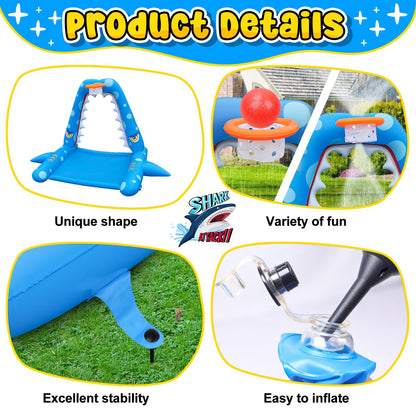 Giant Inflatable Shark Splash Pad for Kids