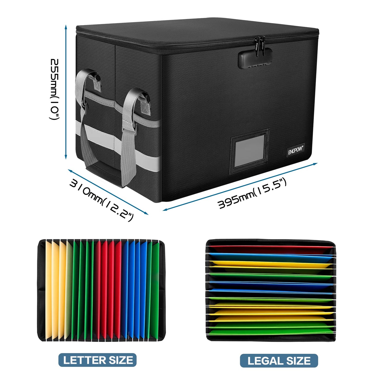 ENGPOW File Box with Lock,Fireproof Box File Storage Organizer Anti-Static Box,Collapsible Fireproof Document Box Filing Box with Handle,Portable Home Office Safe for Hanging Letter/Legal Folder