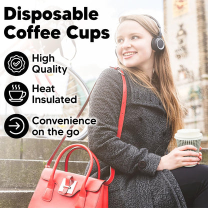 TOPtoper 350 Pack 8 oz Insulated Disposable Coffee Cups with Lids, Double Wall Corrugated Paper Hot Cups Bulk To Go Disposable Cups for Hot Beverage or Cold Drinks Ideal for Cafes
