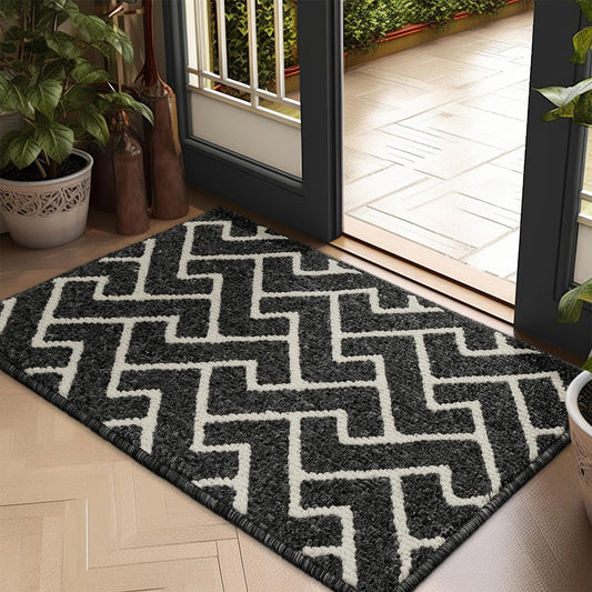 hicorfe Indoor Doormat,Front Back Door Mat Rubber Backing Non Slip Door Mats,20"x31.5" Low-Profile Absorbent Resist Dirt Entryway Doormat Inside Floor Mats for Entrance Washable(Black)