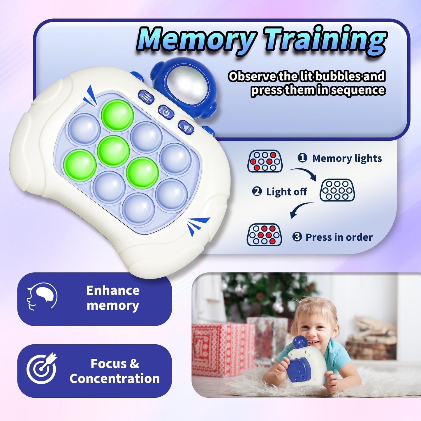 Fast Push Pop Game Fidget it Toys for Kids, Electronic Handheld Astronaut Blue Quick Push Bubbles Light up Sensory Toy, Birthday Toys Gifts for 3 4 5 6 7-10+ Years Old Boys and Girls (Blue Astronaut)