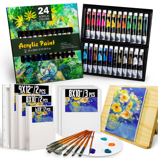 Acrylic Paint Set with Canvases and Easel