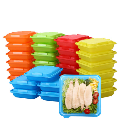 YUESING [30 Pack Plastic Food Storage Containers with Lids Bento Box Food Meal Prep Containers Reusable BPA Free Lunch Containers (22oz, Square Freezer Plastic Container for Food) for 3+ years old