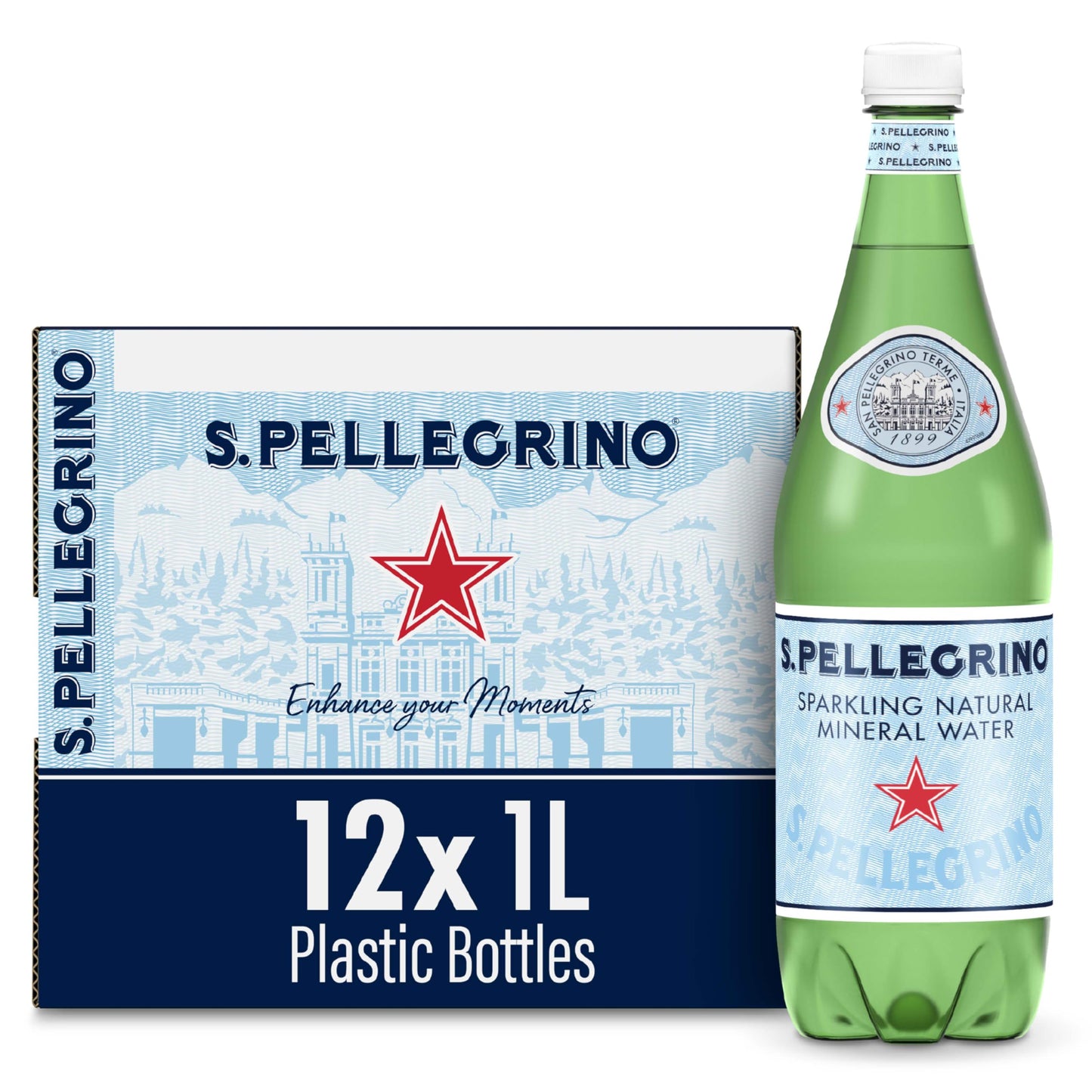 12 Bottles San Pellegrino Sparkling Mineral Water 33.8 fl oz.