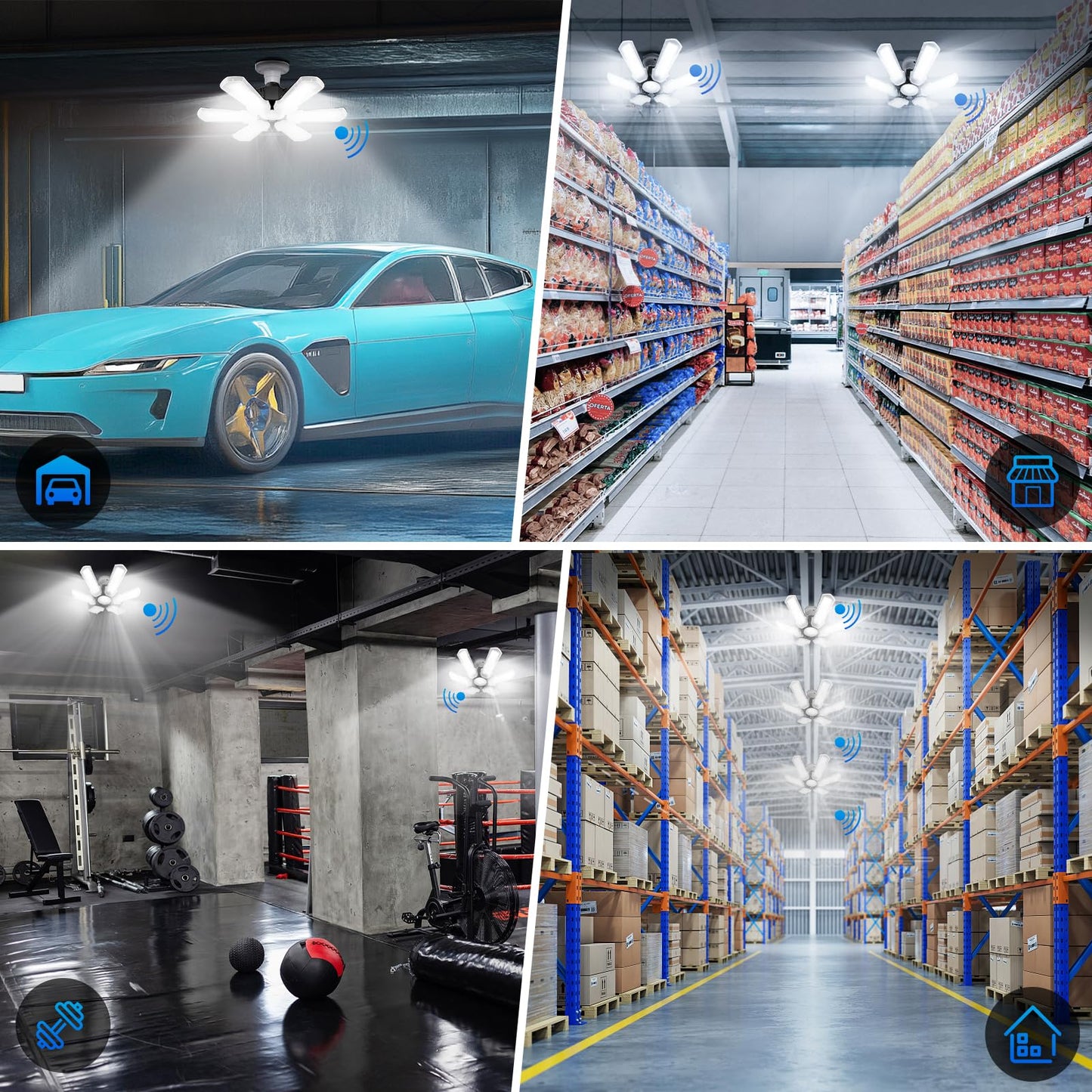Unenrui Garage Light-2 Pack, 40W 18000LM 6500K LED Shop Lights with 6+1 Adjusted Panels for Workshop, Garage, Basemen Led Ceiling Lamp for Home Users - Screw-in E26/E27 110V