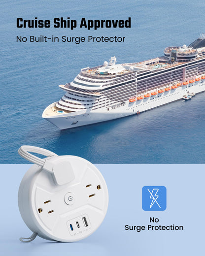 35W Travel Power Strip with Retractable Cord