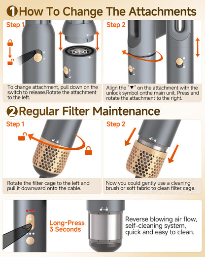 6-in-1 Hair Dryer Brush Styler with Attachments