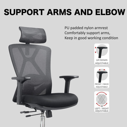 Urboro & Domo B31 Ergonomic Office Chair with 3 Way Armrests Lumbar Support and Adjustable Headrest High Back Tilt Function (Grey)