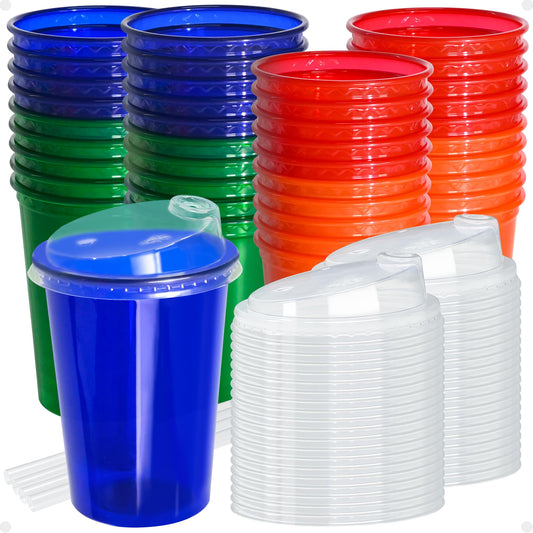 Kids Reusable Plastic Cups with Lids and Straws