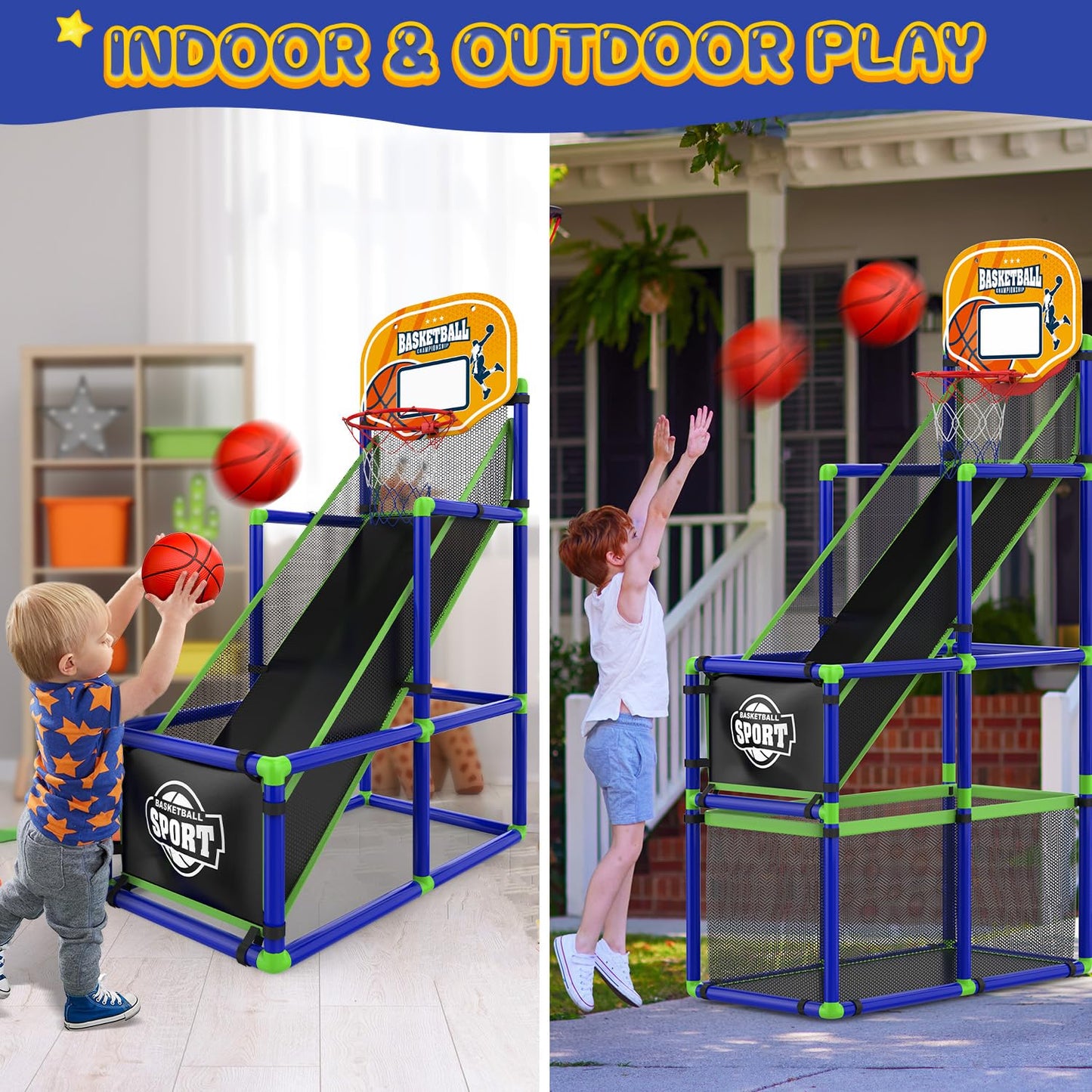 EagleStone Toddler Arcade Basketball Hoop Game Indoor, Ajustable Height Indoor Basketball Hoop with Storage Design for Kids,Perfect Sports & Outdoor Play Toys for Kids Age 3-4 5-4 4-8