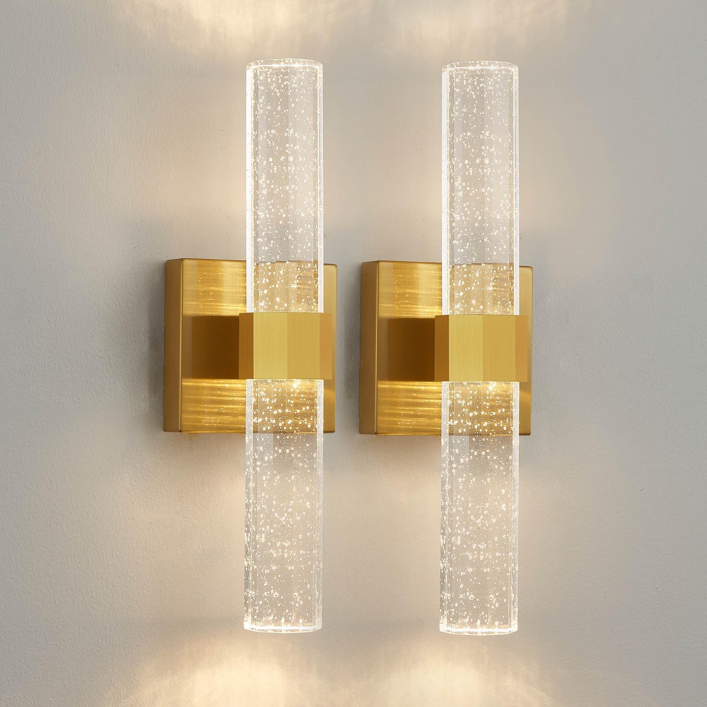 OYLYW Gold Wall Sconces Set of 2,Crystal Bathroom Dimmable Vanity Light Fixture, LED Wall Lights 10W 3000K Warm White Bedroom Sconce Wall Lighting