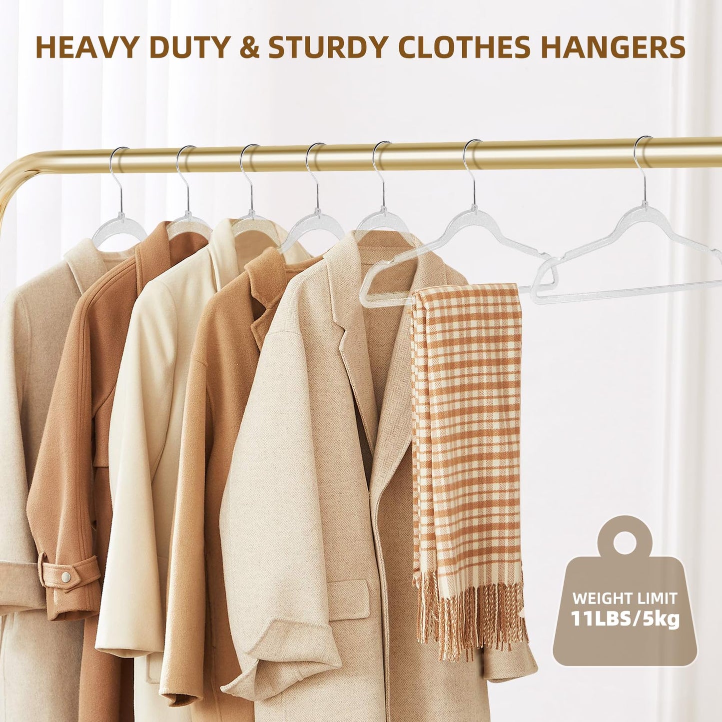 JohneyRulu Clear Plastic Hangers 20-Pack - Non-Slip Coat/Clothes Hangers with Silver Glitter; Ideal for Weddings; Lightweight and Space-Saving for Closet Organization.