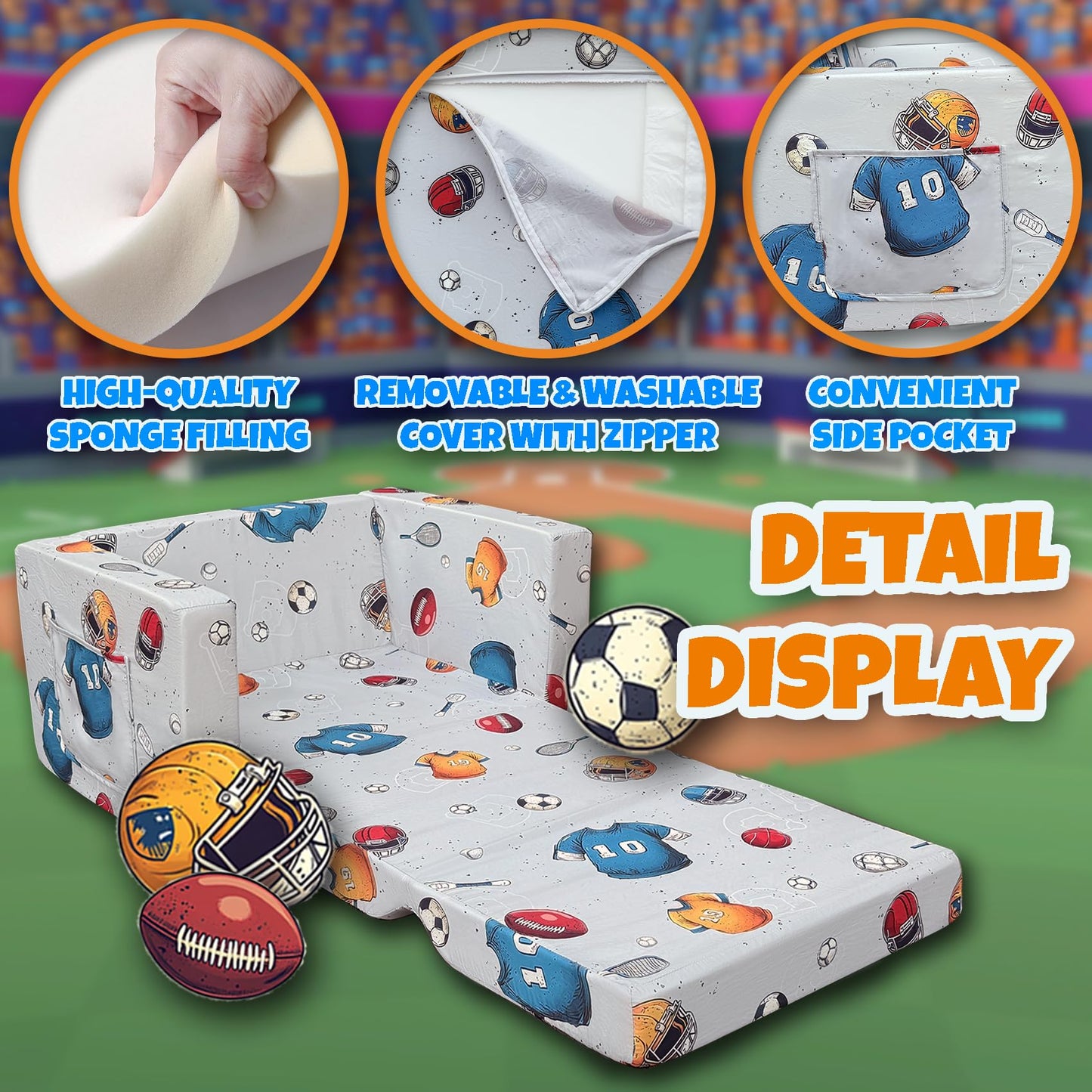 Kids Fold-Out Sofa Lounger for Toddlers
