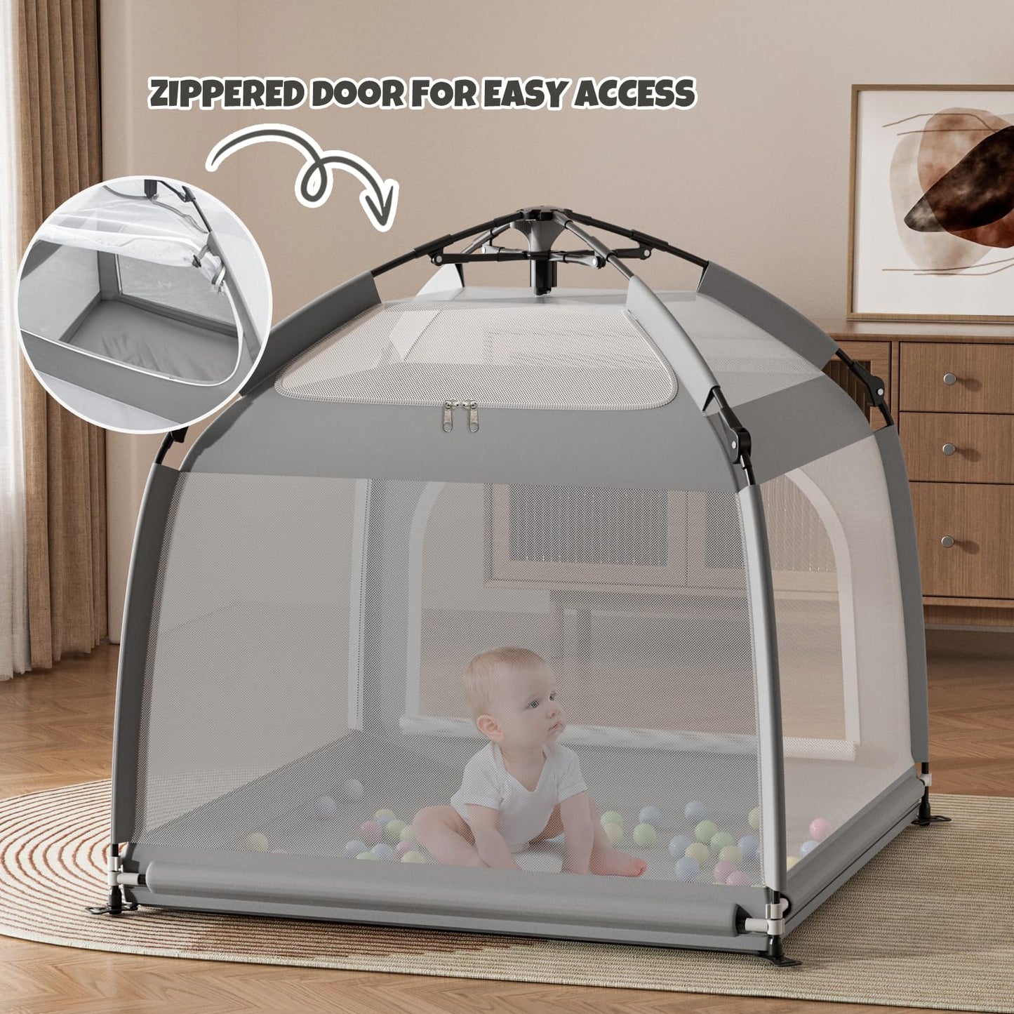 Foldable Baby Playpen with Canopy & Travel Bag