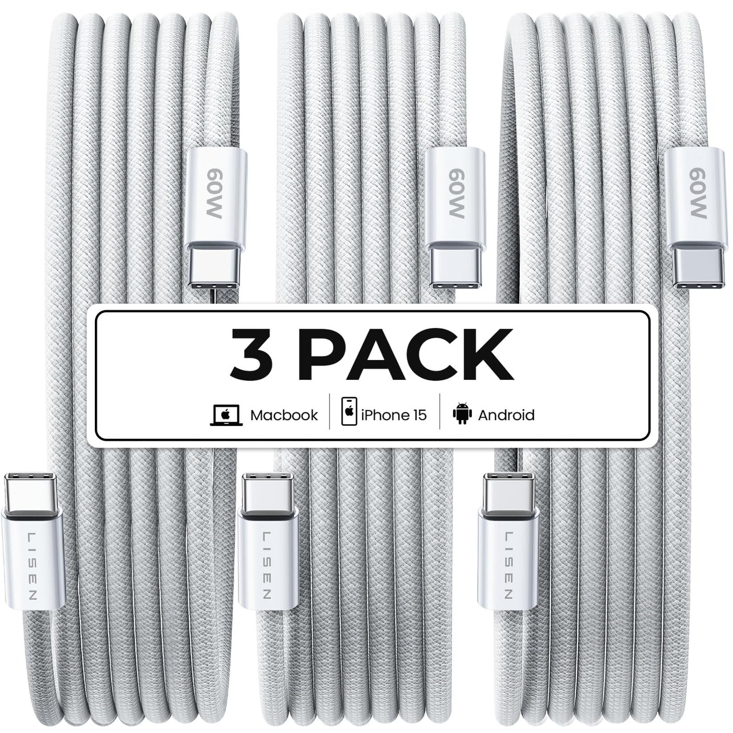 LISEN 60W USB C Fast Charging Cable 3Pack