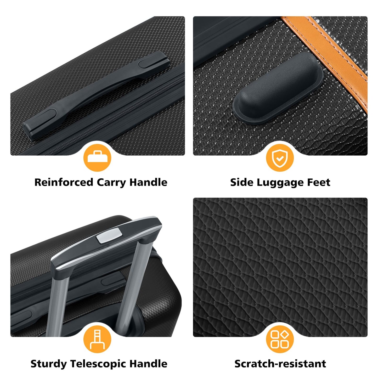 AnyZip Luggage Sets 3 Piece ABS+PC Hardside Lightweight Suitcase with Spinner Wheels TSA Lock Carry on 20 24 28 Inch Black