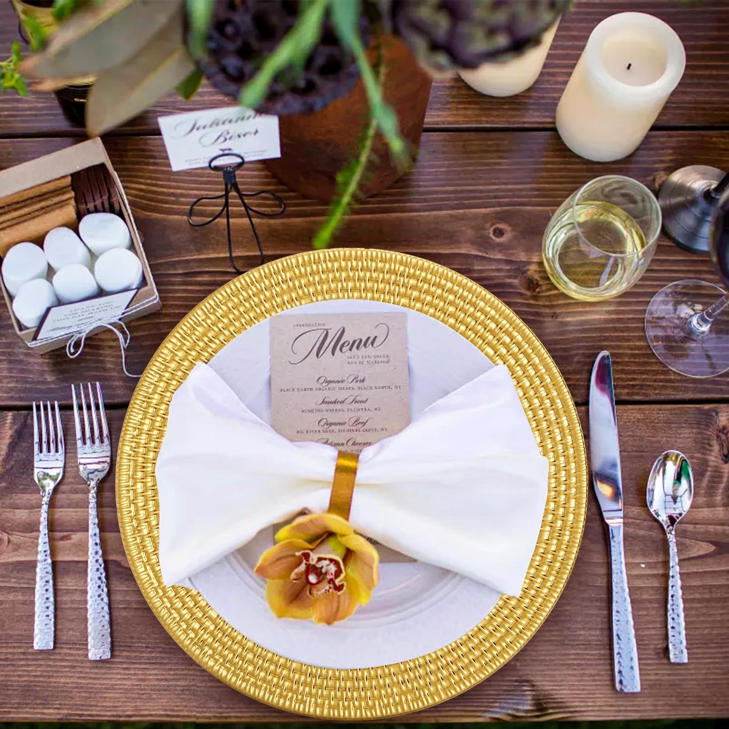 Nicunom 12 Pack Gold Charger Plates, 13 Inch Round Chargers Plate Reusable Plastic Chargers for Dinner Plates, Decorative Charger Plates for Table Setting Wedding Party Event Decoration