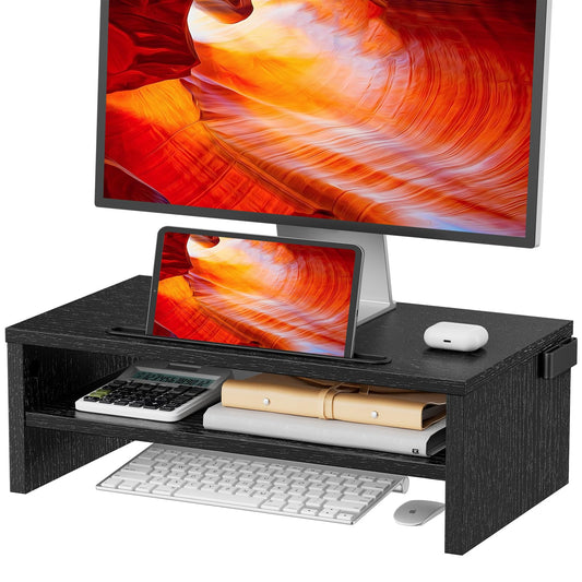 LORYERGO Monitor Stand - Monitor Riser 16.5 inch, 2 Tier Computer Stand, Monitor Stand Riser w/Cellphone Holder & Storage Space, Desk Stand for Laptop, Printer, PC, for Home & Office