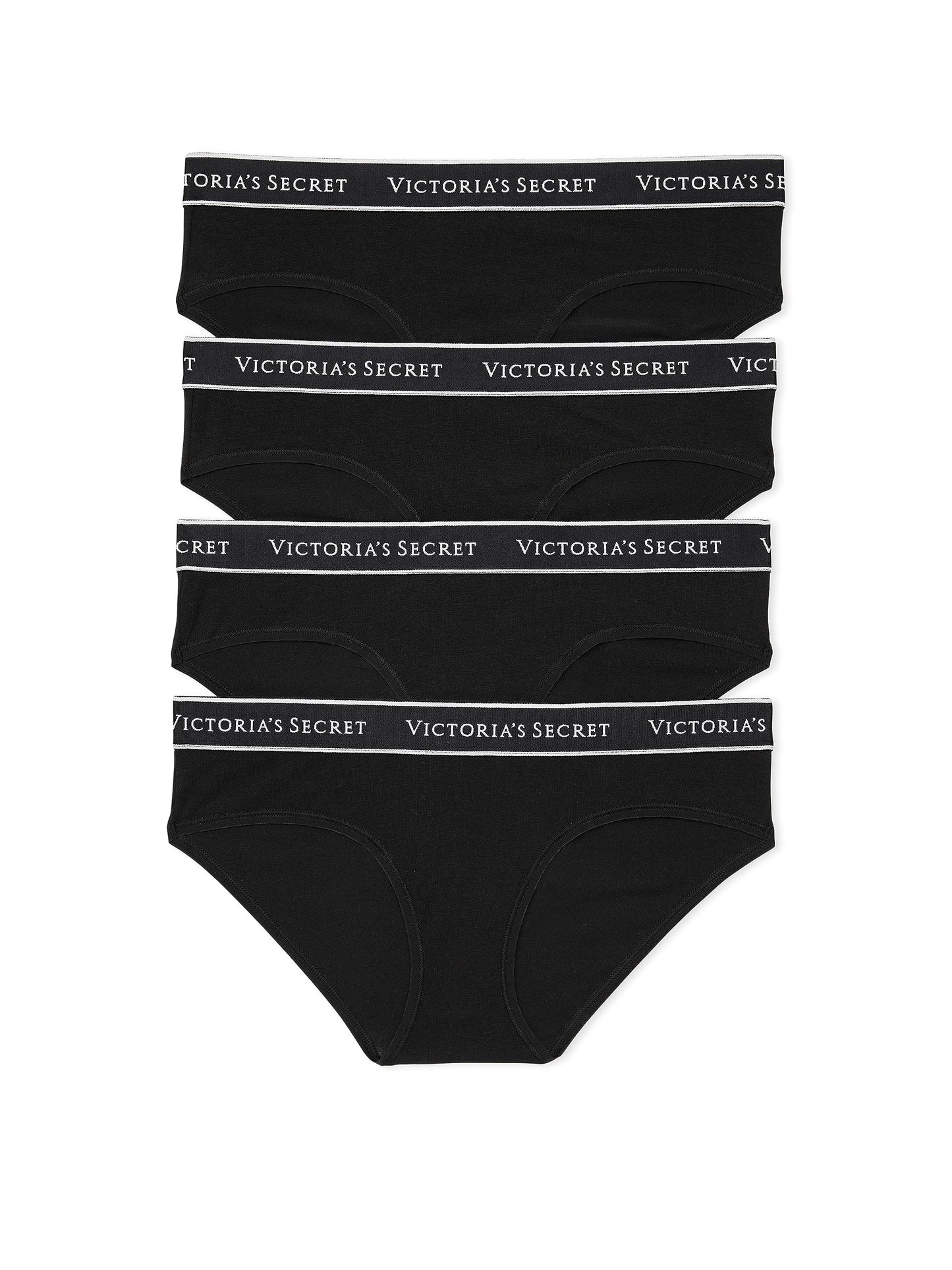 Victoria's Secret Cotton Hiphugger Panty Pack, Logo Banded Waistband, Underwear for Women, 4 Pack, Black (M)
