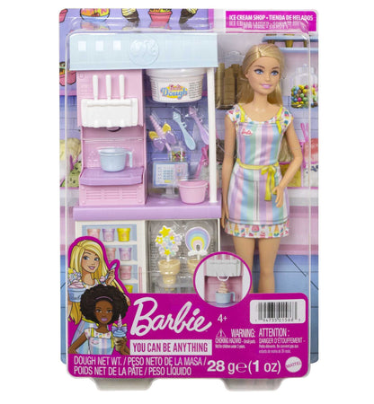 Barbie Careers Playset, Ice Cream Shop Set with Blonde Fashion Doll, Ice Cream Machine, Molds, Dough & Accessories